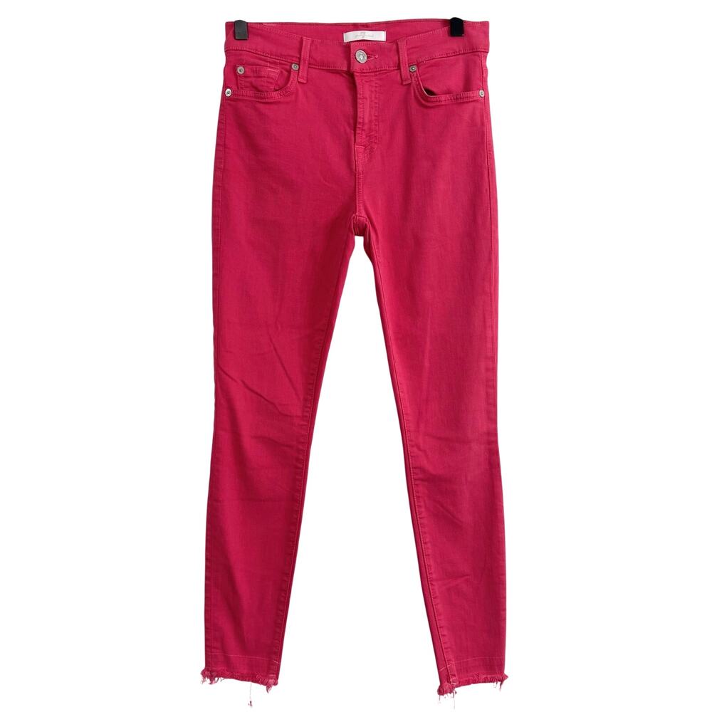 7 For All Mankind Pink Skinny Jeans Frayed Hem Size 27